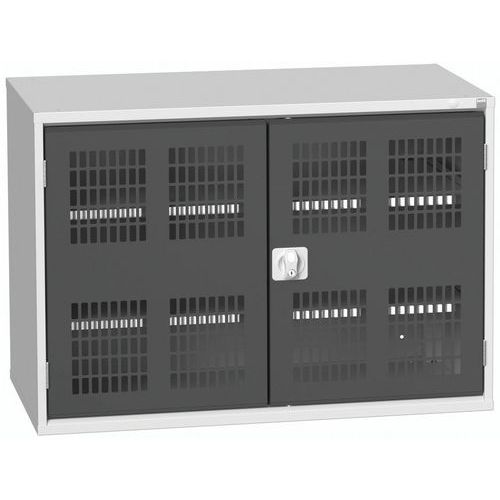 Dílenská skříň policová Bott Verso, drátěné dveře, 2 police, 80 x 130 x 55 cm, šedá-antracit