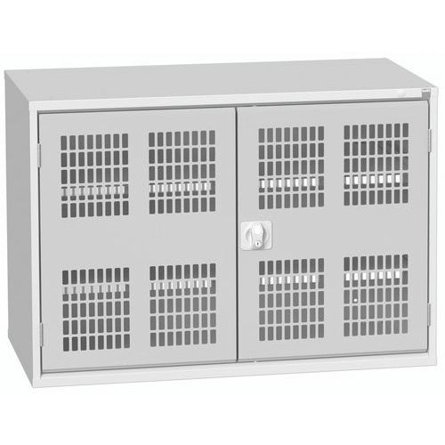 Dílenská skříň policová Bott Verso, drátěné dveře, 2 police, 80 x 130 x 55 cm, šedá-šedá