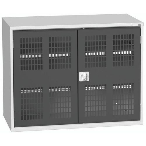 Dílenská skříň policová Bott Verso, drátěné dveře, 2 police, 90 x 130 x 55 cm, šedá-antracit