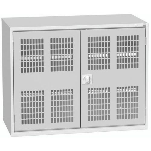 Dílenská skříň policová Bott Verso, drátěné dveře, 2 police, 90 x 130 x 55 cm, šedá-šedá