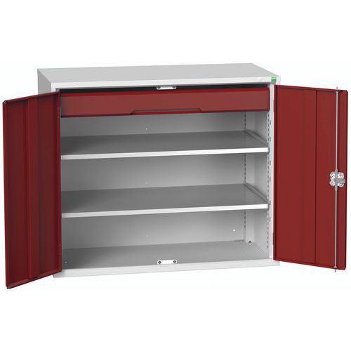 Dílenská skříň se zásuvkami Bott Verso, 100 x 130 x 55 cm, 2 police, 1 zásuvka, šedá-červená