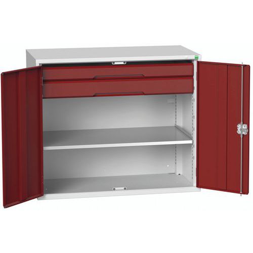 Dílenská skříň se zásuvkami Bott Verso, 100 x 130 x 55 cm, 1 police, 2 zásuvky, šedá-červená