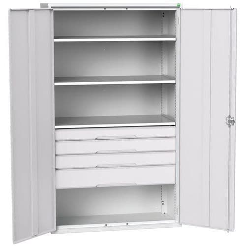 Dílenská skříň se zásuvkami Bott Verso, 200 x 130 x 55 cm, 3 police, 4 zásuvky, šedá-šedá