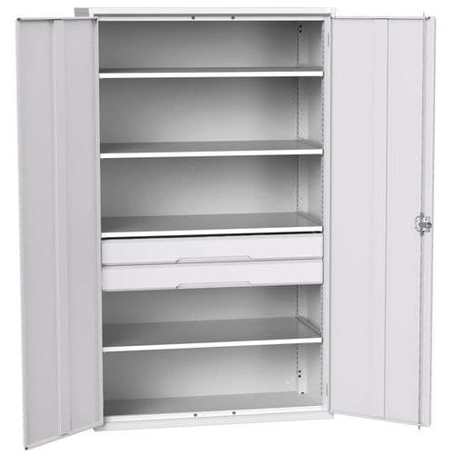 Dílenská skříň se zásuvkami Bott Verso, 200 x 130 x 55 cm, 4 police, 2 zásuvky, šedá-šedá