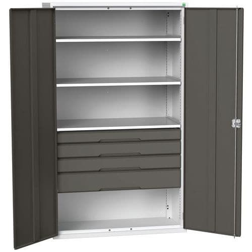 Dílenská skříň se zásuvkami Bott Verso, 200 x 130 x 55 cm, 3 police, 4 zásuvky, šedá-antracit