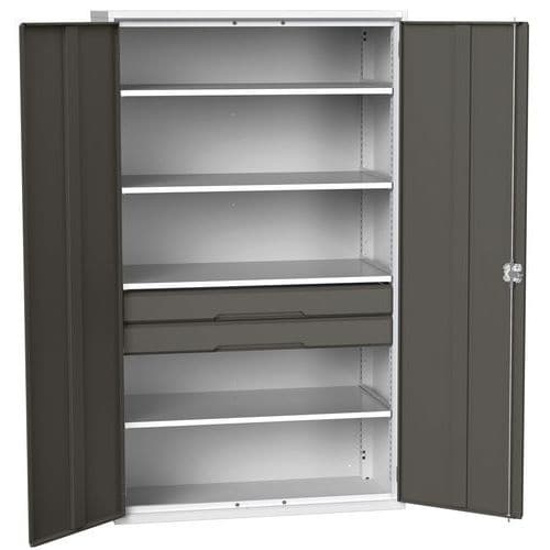 Dílenská skříň se zásuvkami Bott Verso, 200 x 130 x 55 cm, 4 police, 2 zásuvky, šedá-antracit