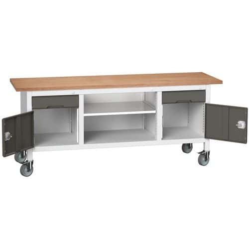 Mobilní dílenský stůl Bott Verso Storage, 200 x 60 x 83 cm, multiplex, 2 zásuvky, 1 police, 2 skříňky, šedá-antracit