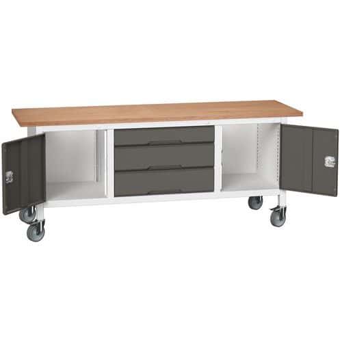 Mobilní dílenský stůl Bott Verso Storage, 200 x 60 x 83 cm, multiplex, 3 zásuvky, 2 skříňky, šedá-antracit