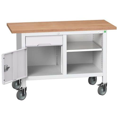Mobilní dílenský stůl Bott Verso Storage, 125 x 60 x 83 cm, multiplex, 1 zásuvka, 1 skříňka, 1 police, šedá-šedá
