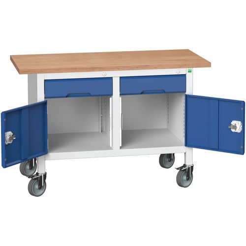 Mobilní dílenský stůl Bott Verso Storage, 125 x 60 x 83 cm, multiplex, 2 zásuvky, 2 skříňky, šedá-modrá