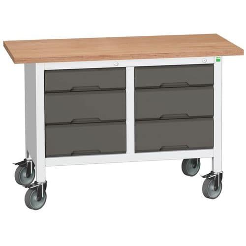 Mobilní dílenský stůl Bott Verso Storage, 125 x 60 x 83 cm, multiplex, 6 zásuvek, šedá-antracit