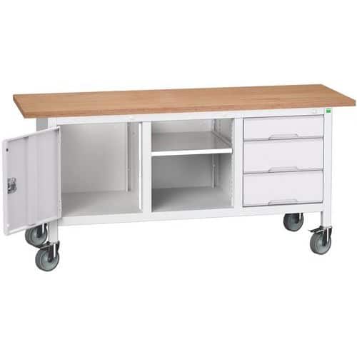 Mobilní dílenský stůl Bott Verso Storage, 175 x 60 x 83 cm, multiplex, 3 zásuvky, 1 police, 1 skříňka, šedá-šedá
