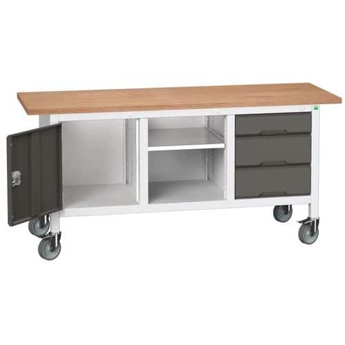 Mobilní dílenský stůl Bott Verso Storage, 175 x 60 x 83 cm, multiplex, 3 zásuvky, 1 police, 1 skříňka, šedá-antracit