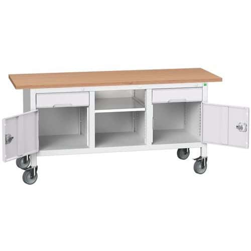 Mobilní dílenský stůl Bott Verso Storage, 175 x 60 x 83 cm, multiplex, 2 zásuvky, 1 police, 2 skříňky, šedá-šedá