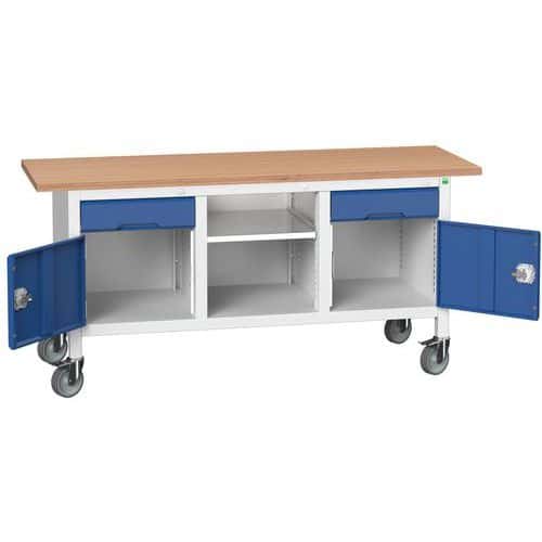 Mobilní dílenský stůl Bott Verso Storage, 175 x 60 x 83 cm, multiplex, 2 zásuvky, 1 police, 2 skříňky, šedá-modrá