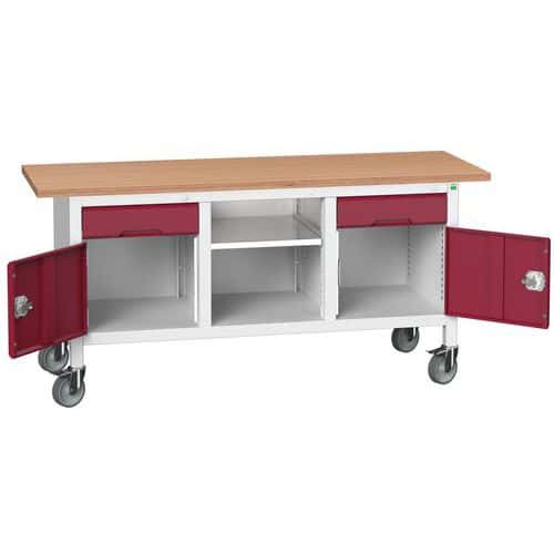 Mobilní dílenský stůl Bott Verso Storage, 175 x 60 x 83 cm, multiplex, 2 zásuvky, 1 police, 2 skříňky, šedá-červená