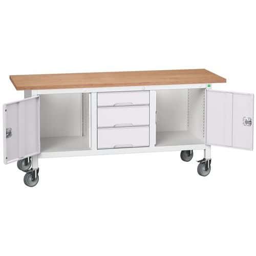 Mobilní dílenský stůl Bott Verso Storage, 175 x 60 x 83 cm, multiplex, 3 zásuvky, 2 skříňky, šedá-šedá