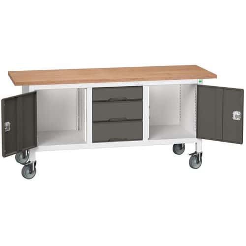 Mobilní dílenský stůl Bott Verso Storage, 175 x 60 x 83 cm, multiplex, 3 zásuvky, 2 skříňky, šedá-antracit