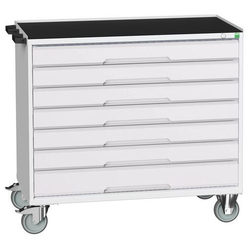 Mobilní pracovní stůl se zásuvkami Bott Verso, 96,5 x 105 x 55 cm, 7 zásuvek, rohož, šedá-šedá