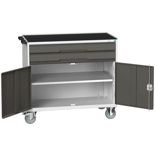 Mobilní pracovní stůl se zásuvkami Bott Verso, 96,5 x 105 x 55 cm, 2 zásuvky, skříňka, rohož, šedá-antracit
