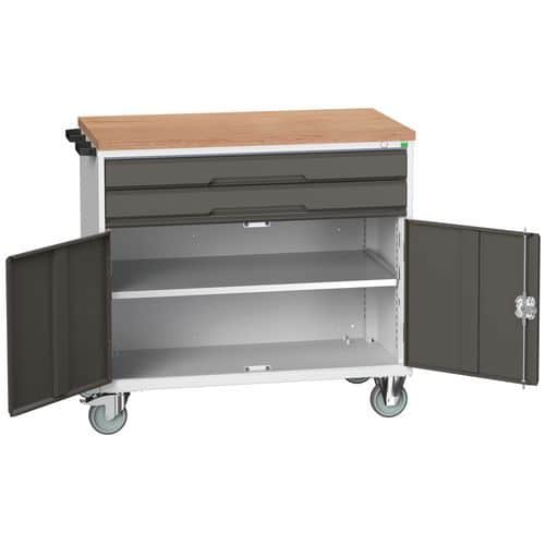 Mobilní pracovní stůl se zásuvkami Bott Verso, 98 x 105 x 60 cm, 2 zásuvky, skříňka, multiplex, šedá-antracit