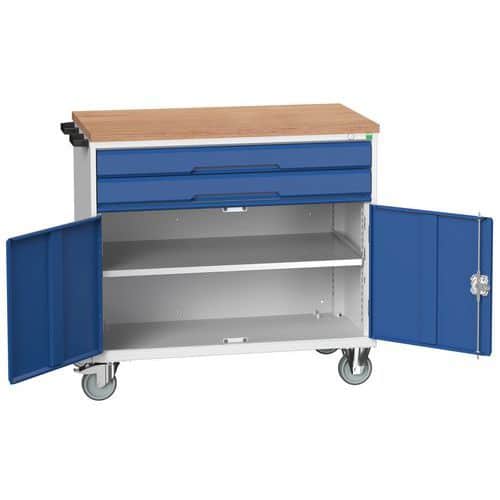 Mobilní pracovní stůl se zásuvkami Bott Verso, 98 x 105 x 60 cm, 2 zásuvky, skříňka, multiplex, šedá-modrá