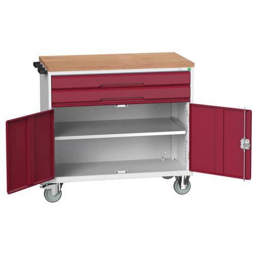 Mobilní pracovní stůl se zásuvkami Bott Verso, 98 x 105 x 60 cm, 2 zásuvky, skříňka, multiplex, šedá-červená