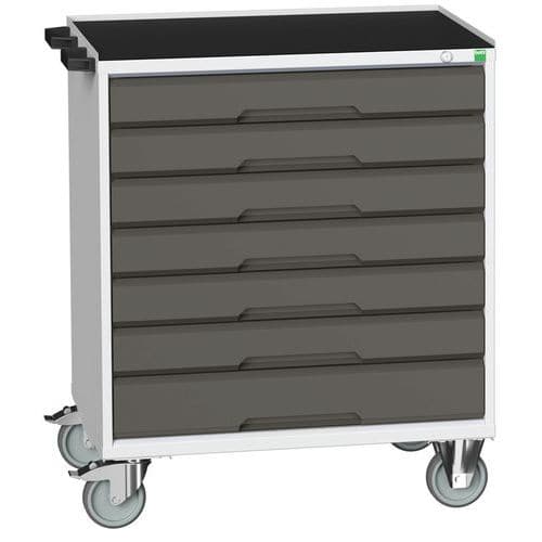 Mobilní pracovní stůl se zásuvkami Bott Verso, 96,5 x 80 x 55 cm, 7 zásuvek, rohož, šedá-antracit
