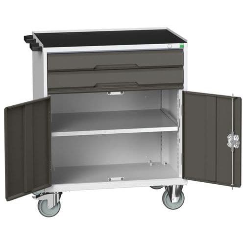 Mobilní pracovní stůl se zásuvkami Bott Verso, 96,5 x 80 x 55 cm, 2 zásuvky, skříňka, rohož, šedá-antracit