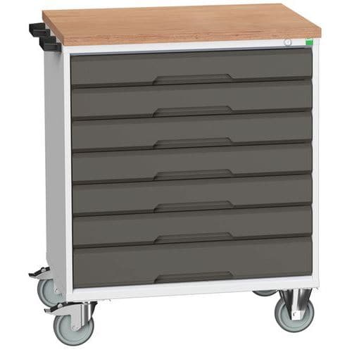 Mobilní pracovní stůl se zásuvkami Bott Verso, 98 x 80 x 60 cm, 7 zásuvek, multiplex, šedá-antracit