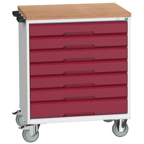 Mobilní pracovní stůl se zásuvkami Bott Verso, 98 x 80 x 60 cm, 7 zásuvek, multiplex, šedá-červená