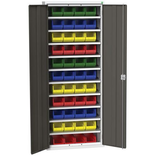 Skříň Bott Verso s boxy, 200 x 80 x 35 cm, 10 polic, 44 boxů, šedá-antracit