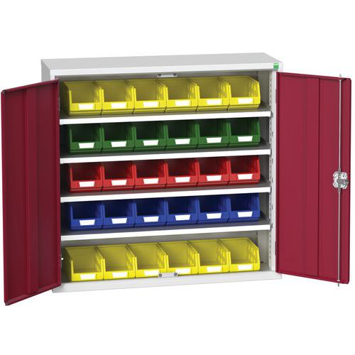 Skříň Bott Verso s boxy, 100 x 105 x 35 cm, 4 police, 30 boxů, šedá-červená