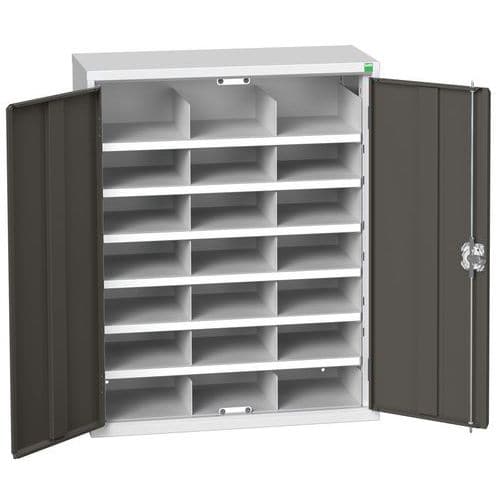 Kovová dílenská skříň Bott Verso s přihrádkami, 100 x 80 x 35 cm, 21 přihrádek, šedá-antracit