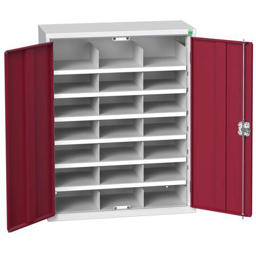 Kovová dílenská skříň Bott Verso s přihrádkami, 100 x 80 x 35 cm, 21 přihrádek, šedá-červená