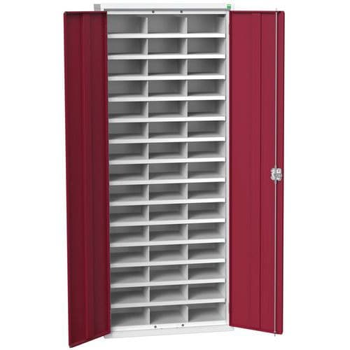 Kovová dílenská skříň Bott Verso s přihrádkami, 200 x 80 x 35 cm, 45 přihrádek, šedá-červená