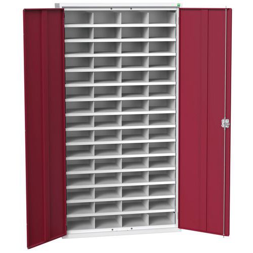 Kovová dílenská skříň Bott Verso s přihrádkami, 200 x 105 x 35 cm, 60 přihrádek, šedá-červená