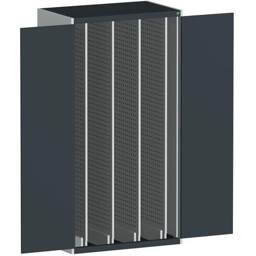 Dílenská skříň Bott Cubio s výsuvnými perfopanely, 200 x 105 x 65 cm, plné dveře, šedá-antracit