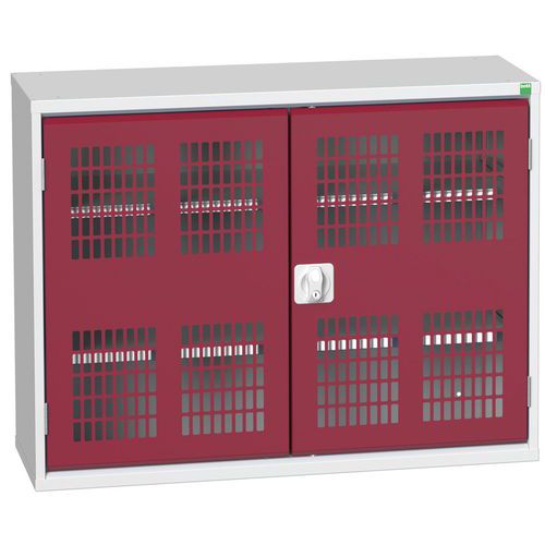 Dílenská skříň policová Bott Verso, drátěné dveře, 80 x 105 x 35 cm, 2 police, šedá-červená