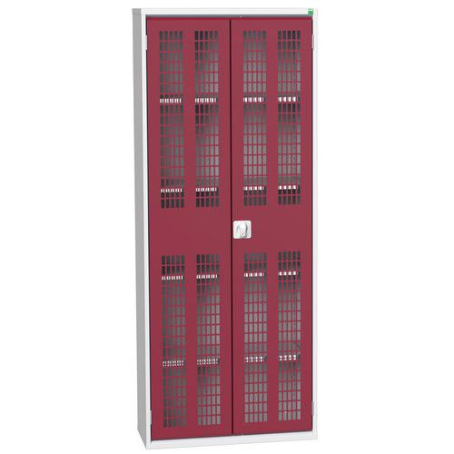 Dílenská skříň policová Bott Verso, drátěné dveře, 4 police, 200 x 80 x 35 cm, šedá-červená