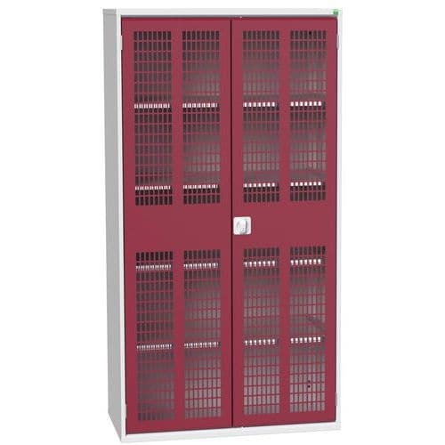 Dílenská skříň policová Bott Verso, drátěné dveře, 4 police, 200 x 105 x 55 cm, šedá-červená