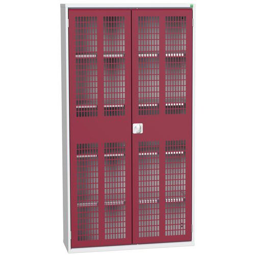 Dílenská skříň policová Bott Verso, drátěné dveře, 4 police, 200 x 105 x 35 cm, šedá-červená