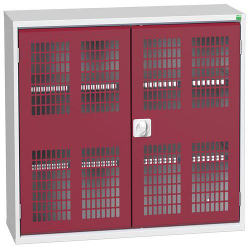 Dílenská skříň policová Bott Verso, drátěné dveře, 100 x 105 x 35 cm, 2 police, šedá-červená