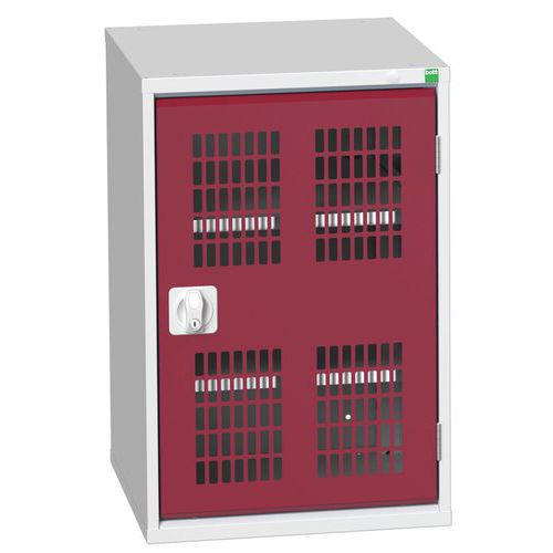 Dílenská skříň policová Bott Verso, drátěné dveře, 80 x 52,5 x 55 cm, 2 police, šedá-červená