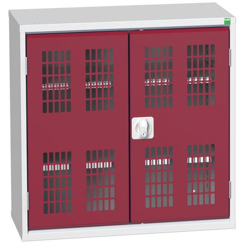 Dílenská skříň policová Bott Verso, drátěné dveře, 80 x 80 x 35 cm, 2 police, šedá-červená