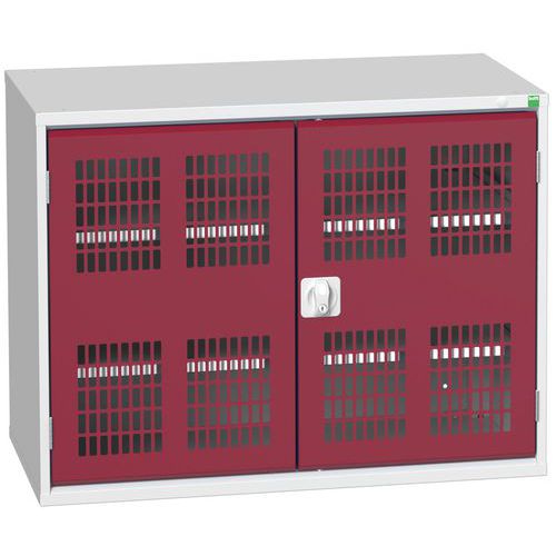 Dílenská skříň policová Bott Verso, drátěné dveře, 80 x 105 x 55 cm, 2 police, šedá-červená