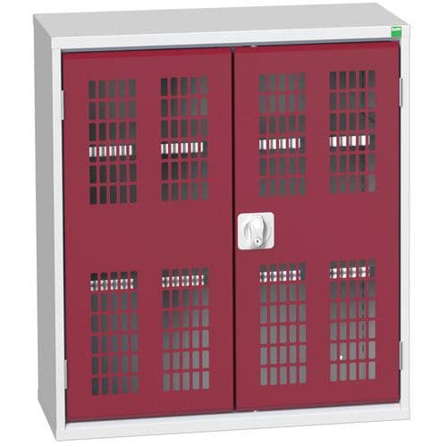 Dílenská skříň policová Bott Verso, drátěné dveře, 90 x 80 x 35 cm, 2 police, šedá-červená