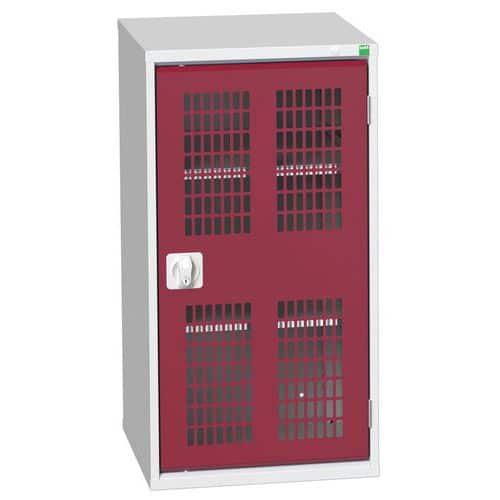 Dílenská skříň policová Bott Verso, drátěné dveře, 100 x 52,5 x 55 cm, 2 police, šedá-červená