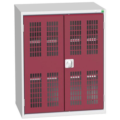 Dílenská skříň policová Bott Verso, drátěné dveře, 100 x 80 x 55 cm, 2 police, šedá-červená