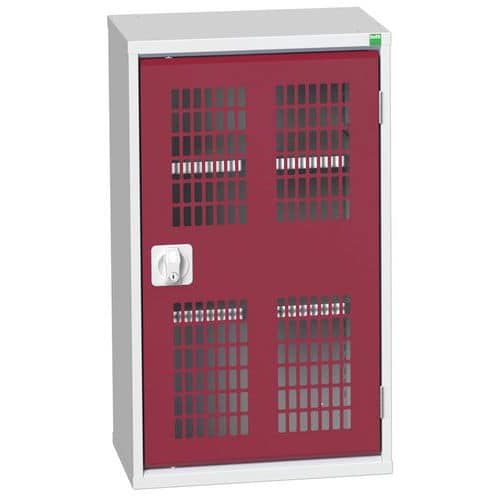 Dílenská skříň policová Bott Verso, drátěné dveře, 90 x 52,5 x 35 cm, 2 police, šedá-červená